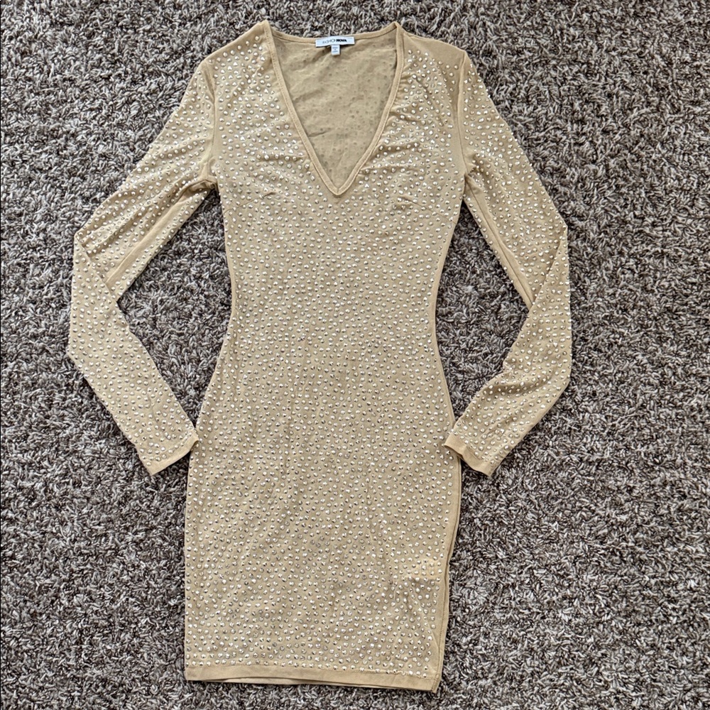 Fashion Nova Elegant Gold Long Sleeve Dress